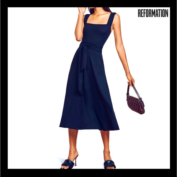Reformation Dresses & Skirts - NEW REFORMATION DARK BLUE TIE BACK MIDI DRESS